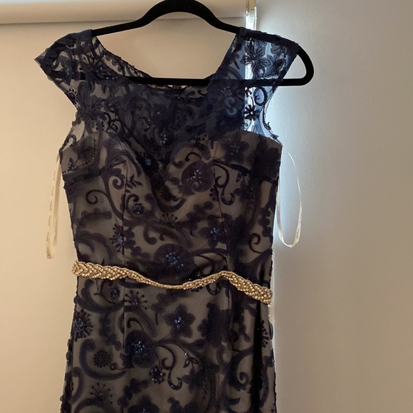 Evening elegant long dress Jade couture S4 navy and grey dress . Wore only once. - Picture 4 of 17